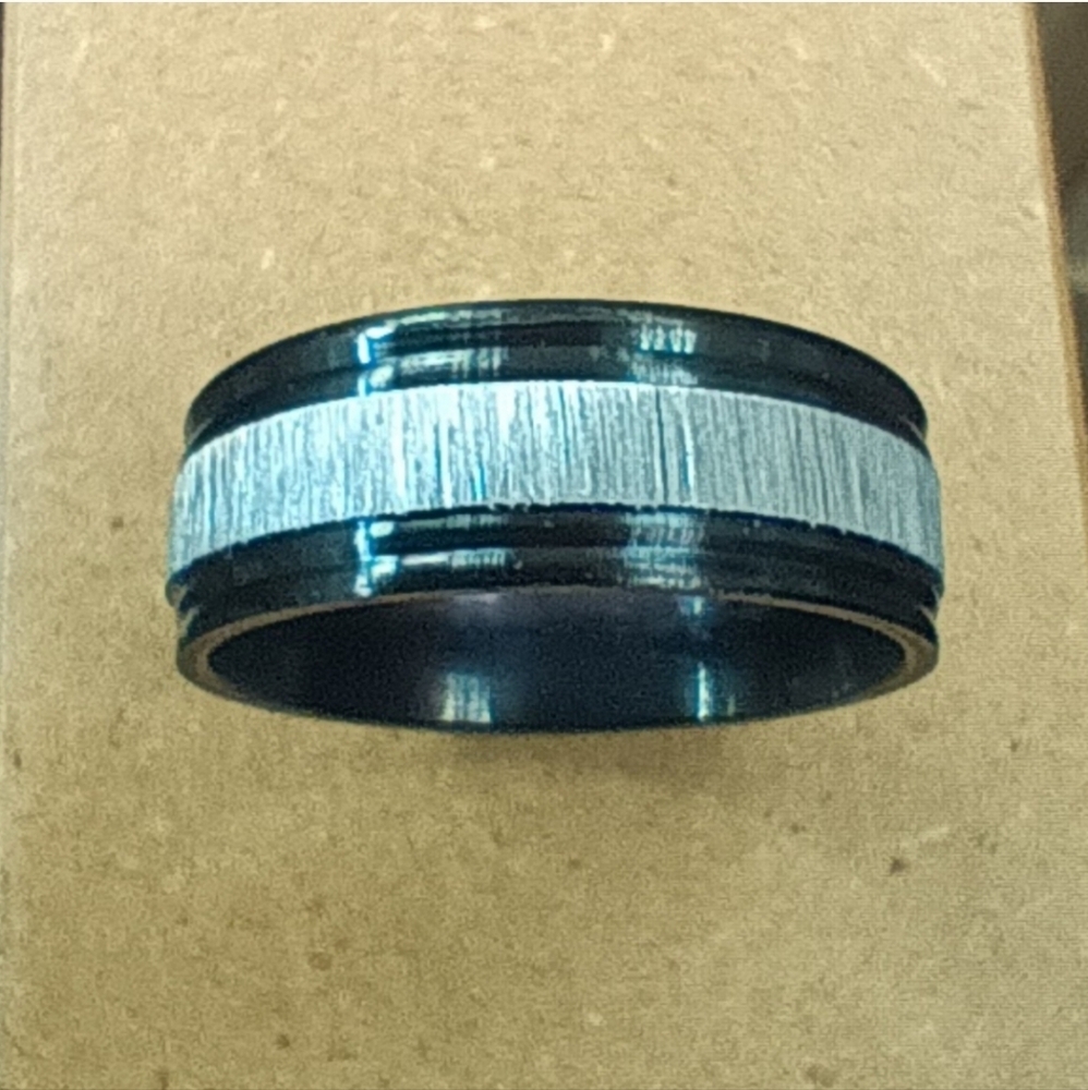 STAINLESS STEEL Black / Brushed Wedding Band Style Ring Mens SZ 10